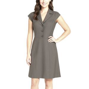 Calvin Klein Medium Gray Notch Collar Cap Sleeve Fit & Flare Career Dress Sz 4